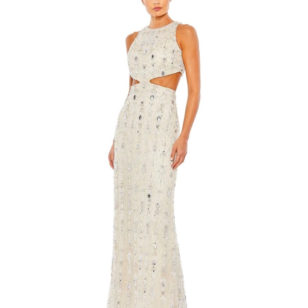 PEARL EMBELLISHED HIGH NECK CUT OUT GOWN size 8
